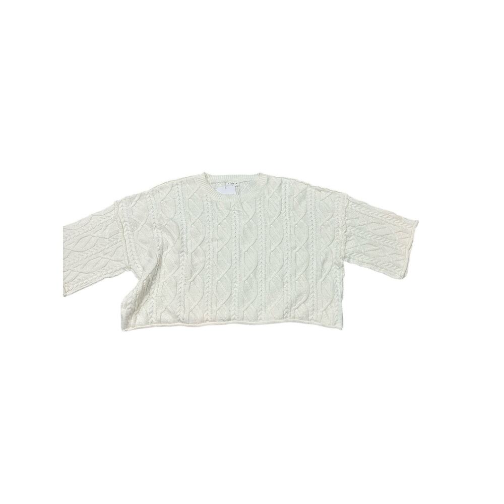 Ivory cable short sleeve boxy sweater